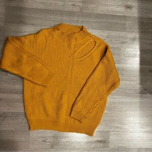 From Nordstrom Lush Brand Mustard Yellow Ribbed Cutout Crewneck Sweater